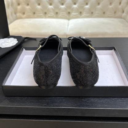 CC 26s Square Head Ballet Flat Black Sequin Leather 847241