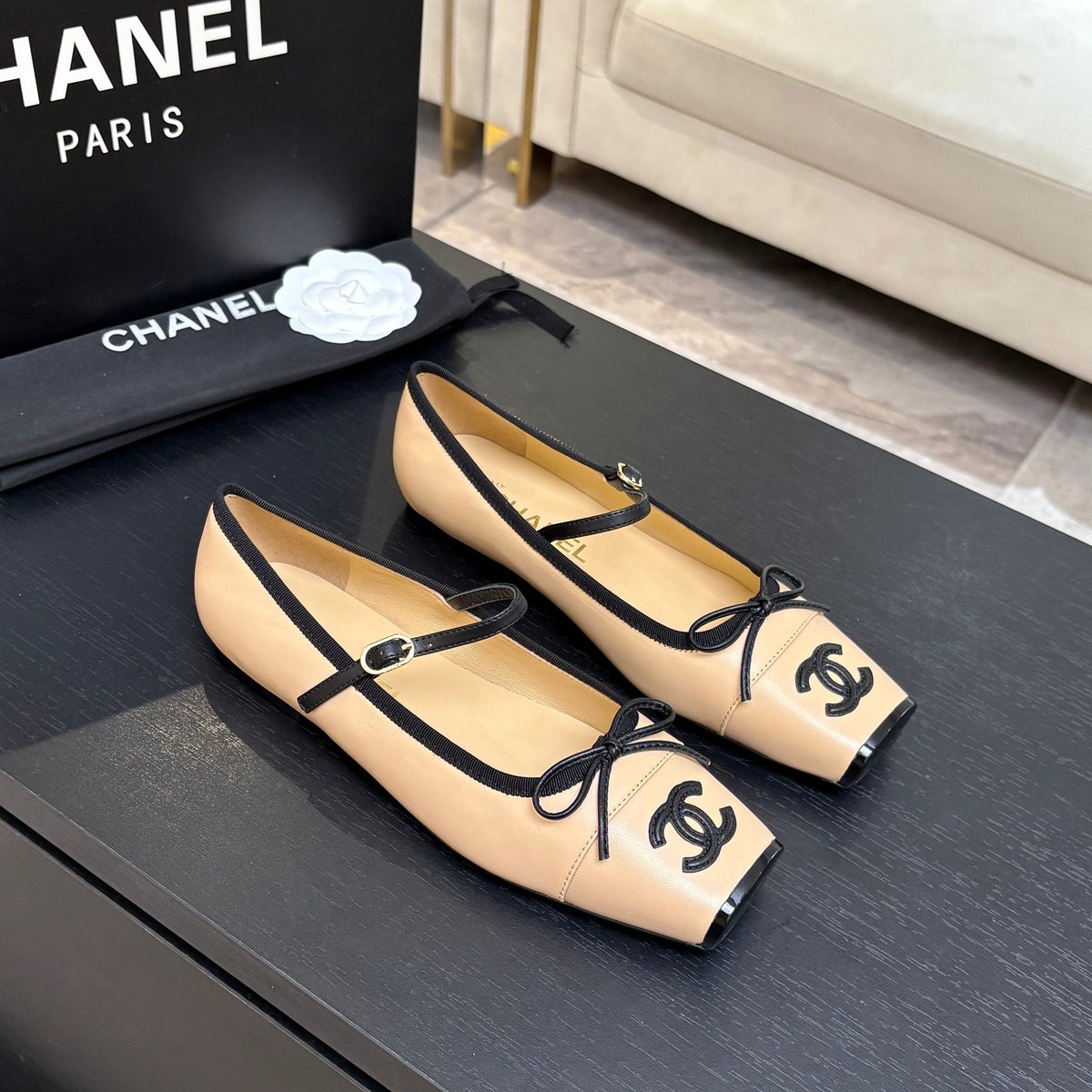 CC 26s Square Head Ballet Flat Beige Leather 847244