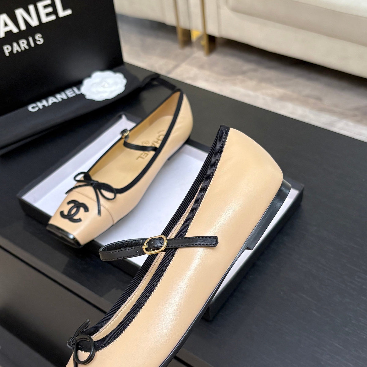 CC 26s Square Head Ballet Flat Beige Leather 847244