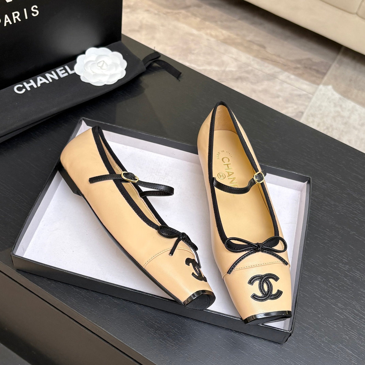 CC 26s Square Head Ballet Flat Beige Leather 847244