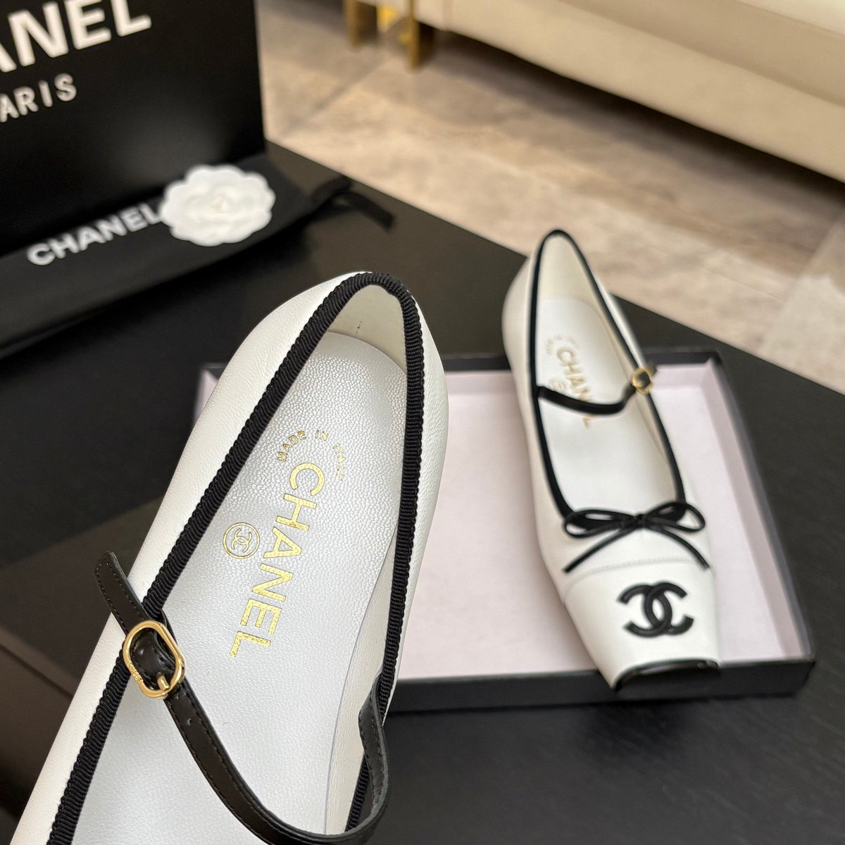 CC 26s Square Head Ballet Flat White Leather 847245