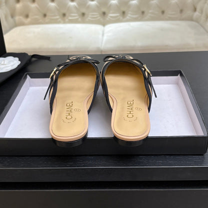 CC 26s Square Head Flat Half Slipper Beige Leather 847248