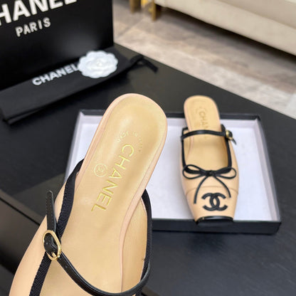 CC 26s Square Head Flat Half Slipper Beige Leather 847248