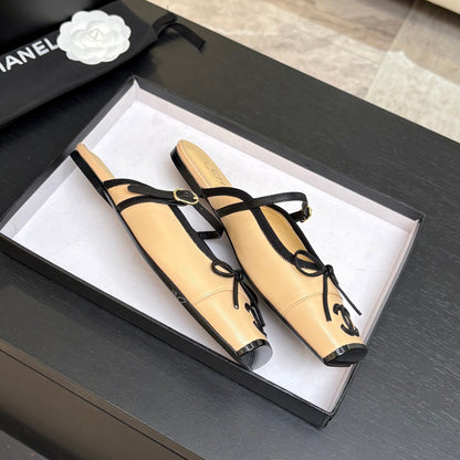 CC 26s Square Head Flat Half Slipper Beige Leather 847248