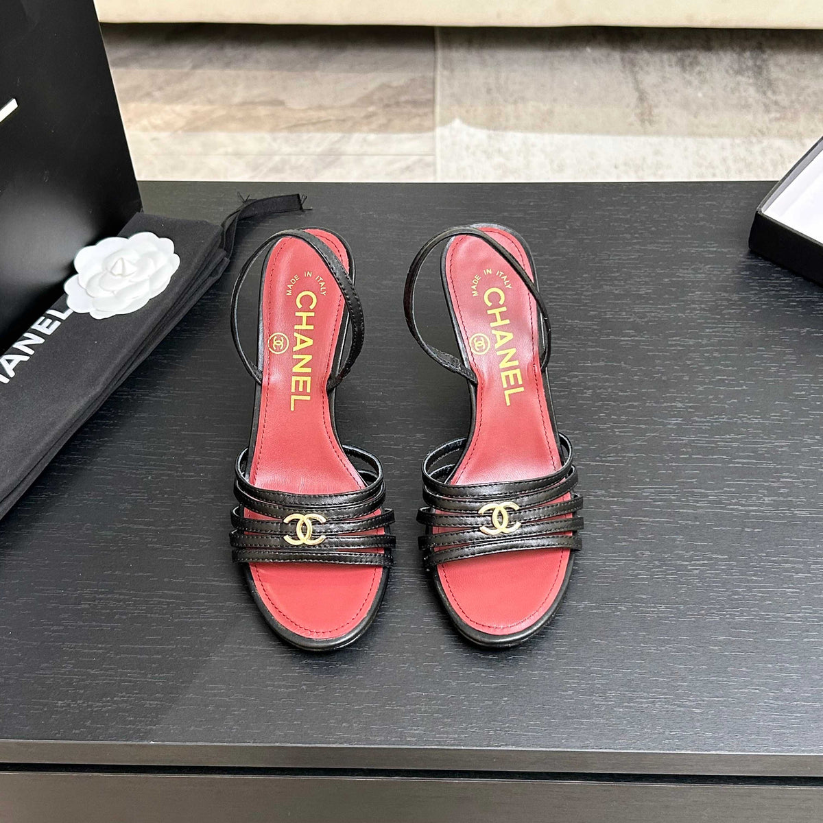 CC Métiers d’art 26s Sandal 6cm Black Leather 847254