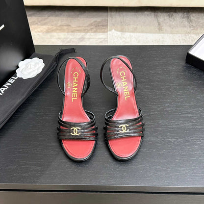 CC Métiers d’art 26s Sandal 6cm Black Leather 847254