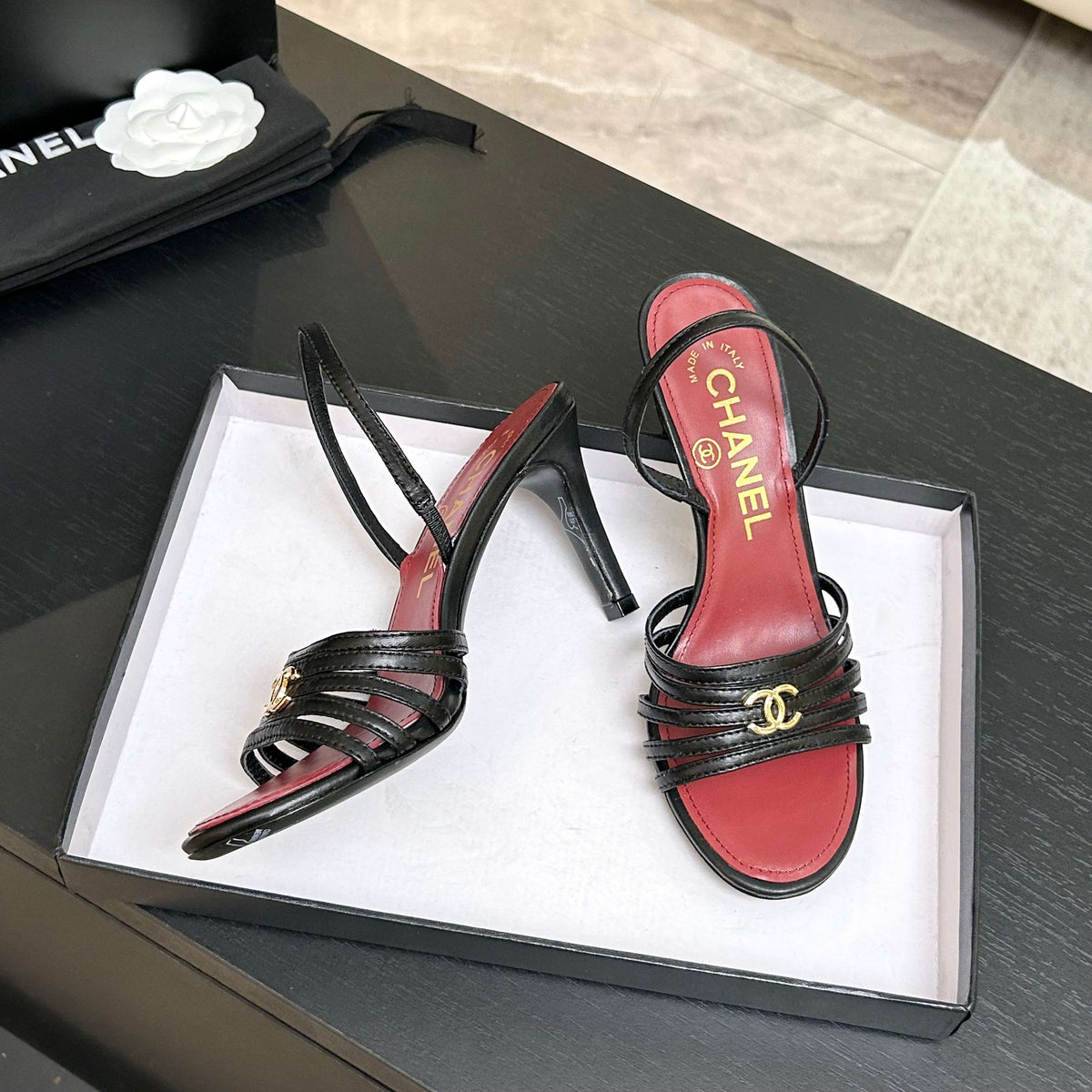 CC Métiers d’art 26s Sandal 6cm Black Leather 847254