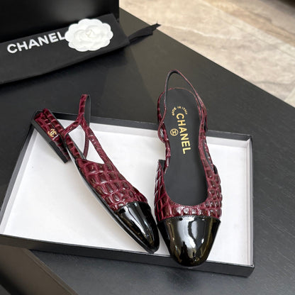 CC 26s Classic Slingback Flat Black Red Crocodile Embossed Patent Leather 907635