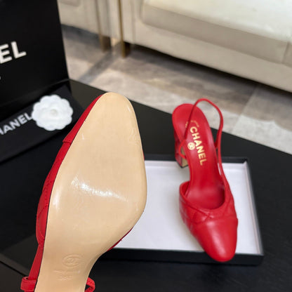 CC 26s Block Heel Slingback 9cm Red Quilted Lambskin 958001