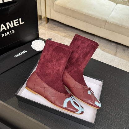 CC 26s Cap-Toe Sock Boots Burgundy Suede Leather 106822