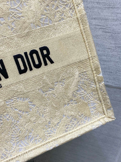 CD Small Dior Book Tote Scotland’s National Flower Pattern Beige Cotton