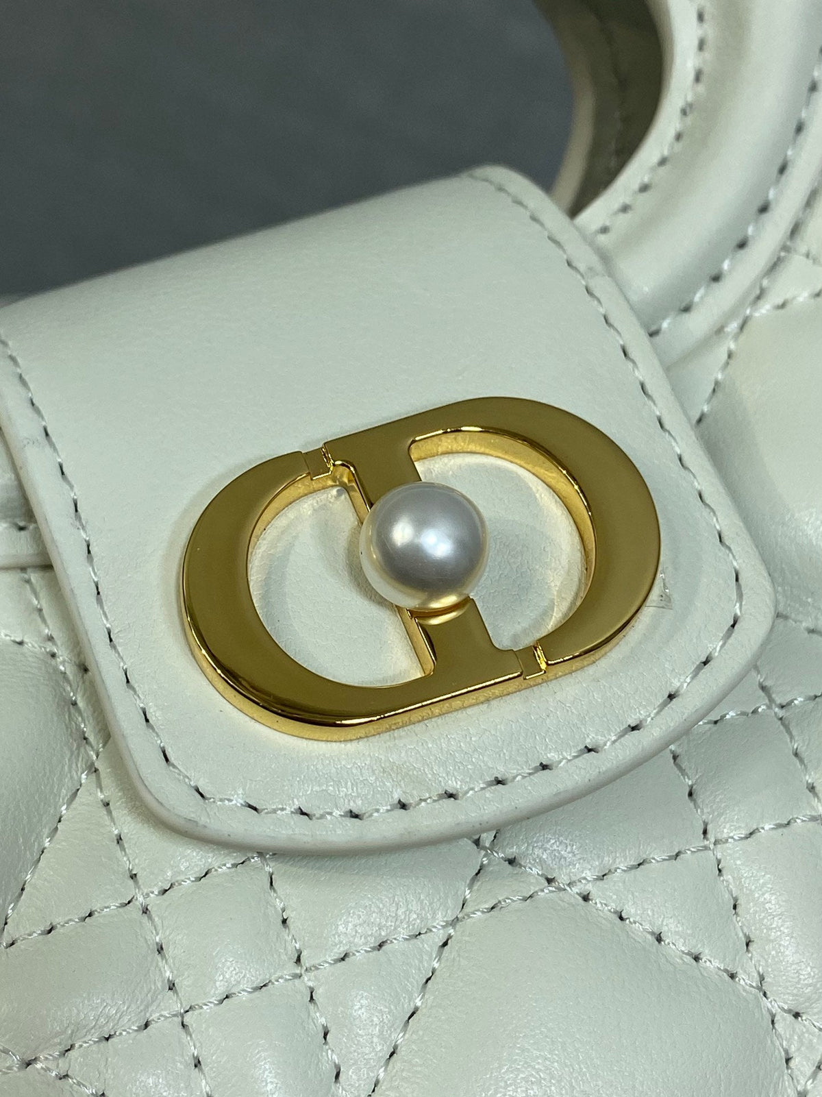 CD Jolie Top Handle Mini Bag 18.5cm White Cannage Lambskin GHW