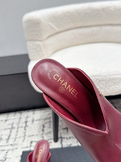 CC 26s Square Toe High Heels 9.5cm Burgundy White Sheepskin 880458