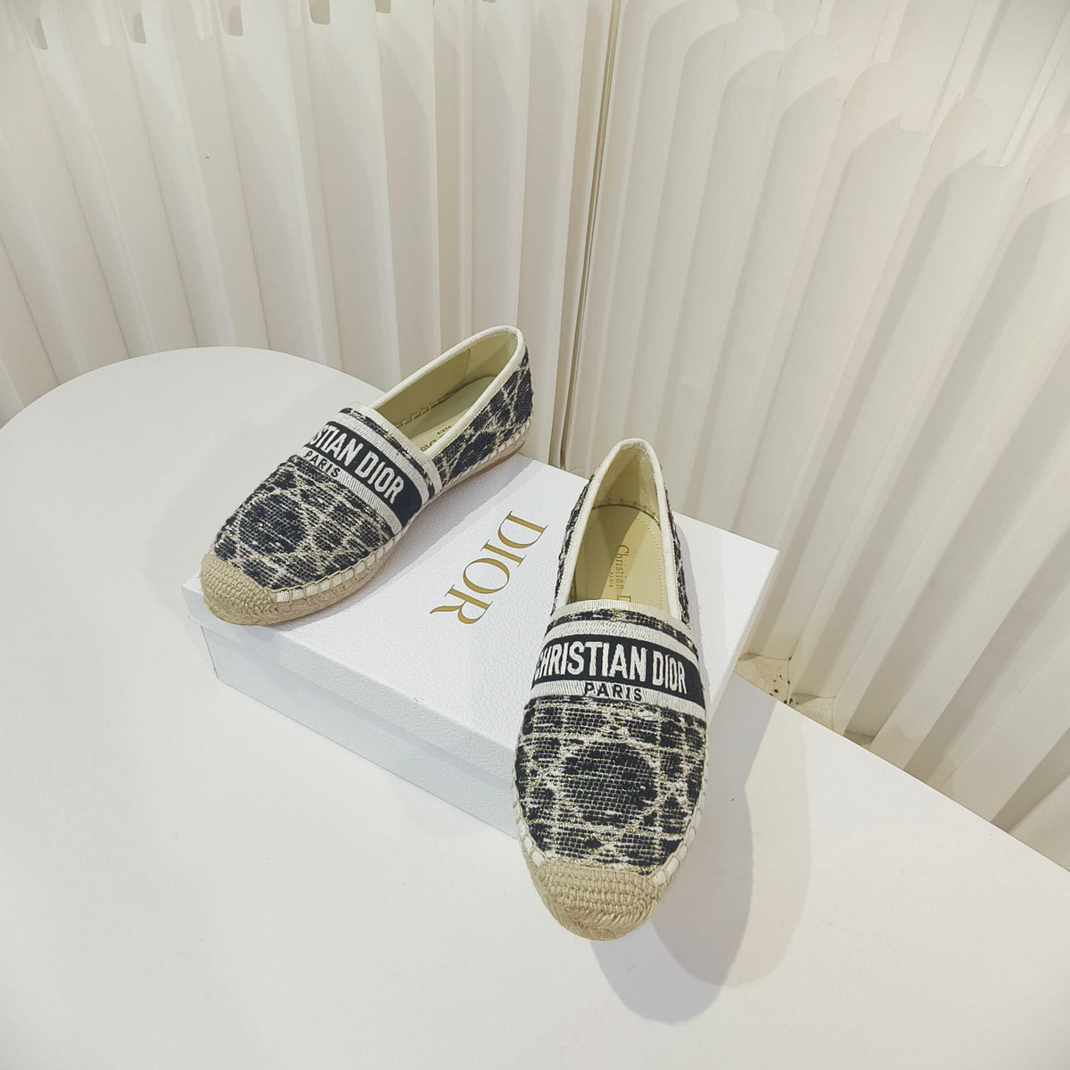 CD Granville Espadrilles Beige Black Cannage Tweed Sequin 632506