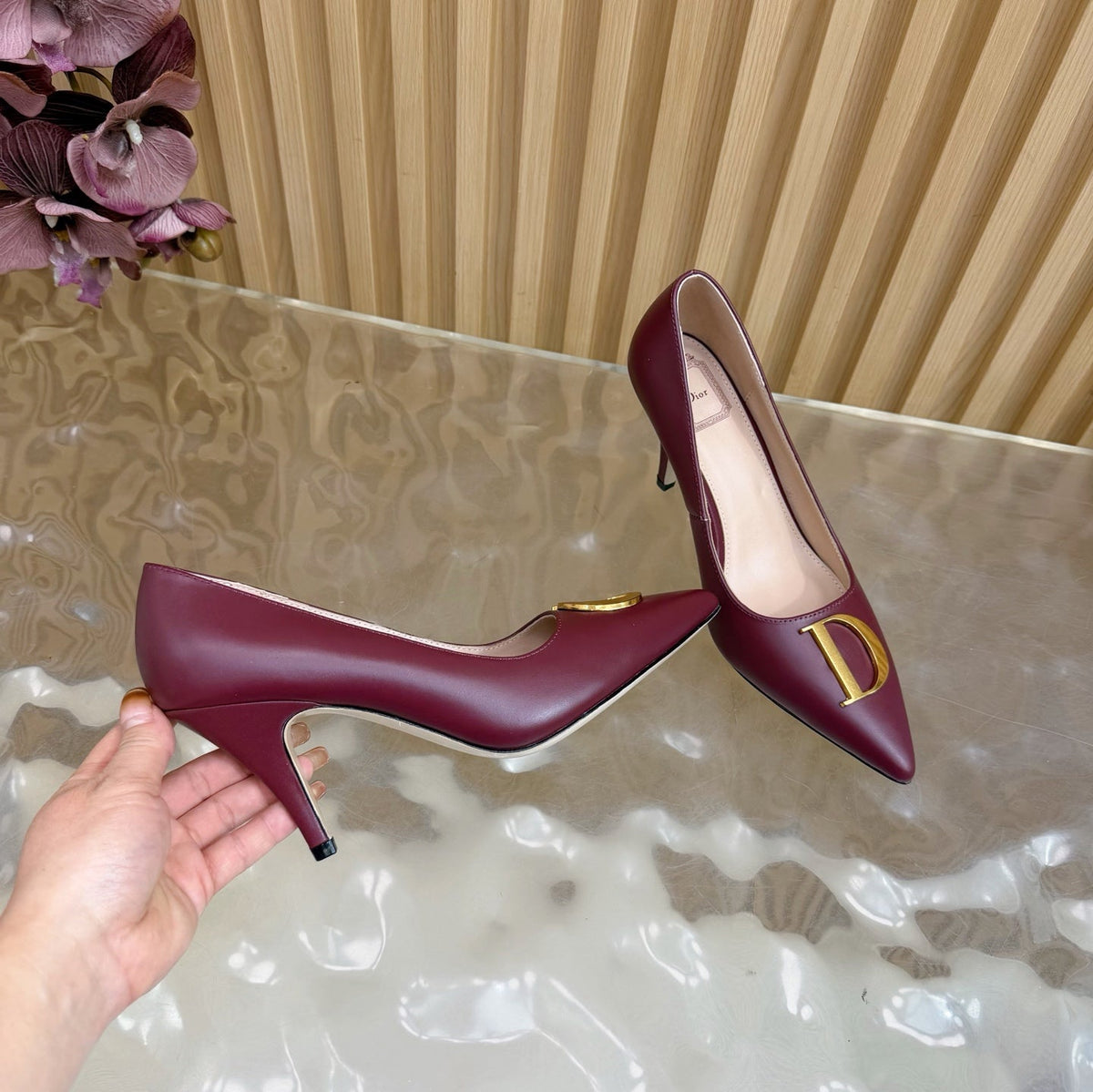 CD Buckle High-Heeled Elegant Shoes 85mm Burgundy Cowhide 537720