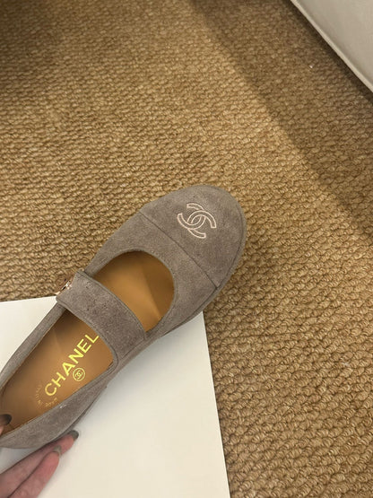CC 26s Mary Jane Flats Taupe Brown Suede