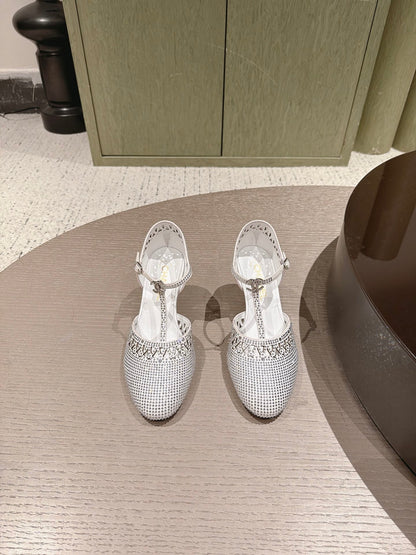 CC 26s T-strap Slingback 6.5cm White Lambskin/Rhinestones 917016