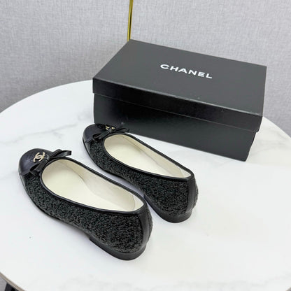CC 26s Ballet Flats In Black Tweed And Lambskin