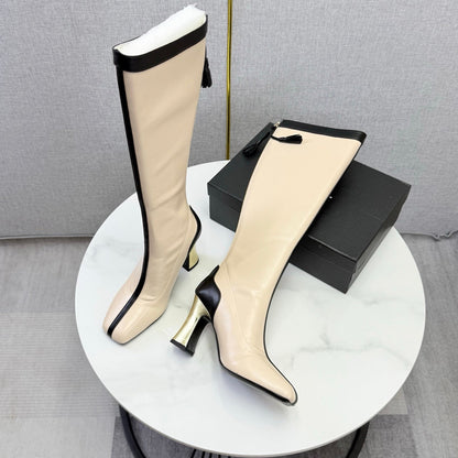 CC 26s Knee-High Boots Black Beige Sheepskin 904486