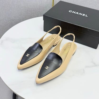 CC 26s Pointed Slingback Flat Black Beige Sheepskin 972781