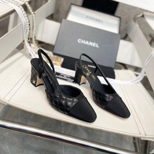 CC Stitched Slingback 6cm Black Sheepskin 817407