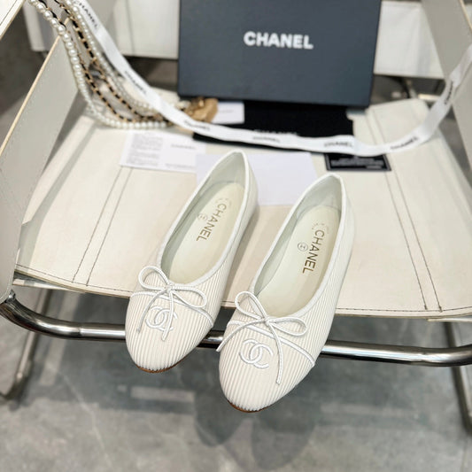 CC Bow Ballet Flats White Corduroy Fabric 818097