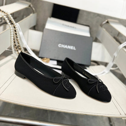 CC Bow Ballet Flats Black Corduroy Fabric 818099