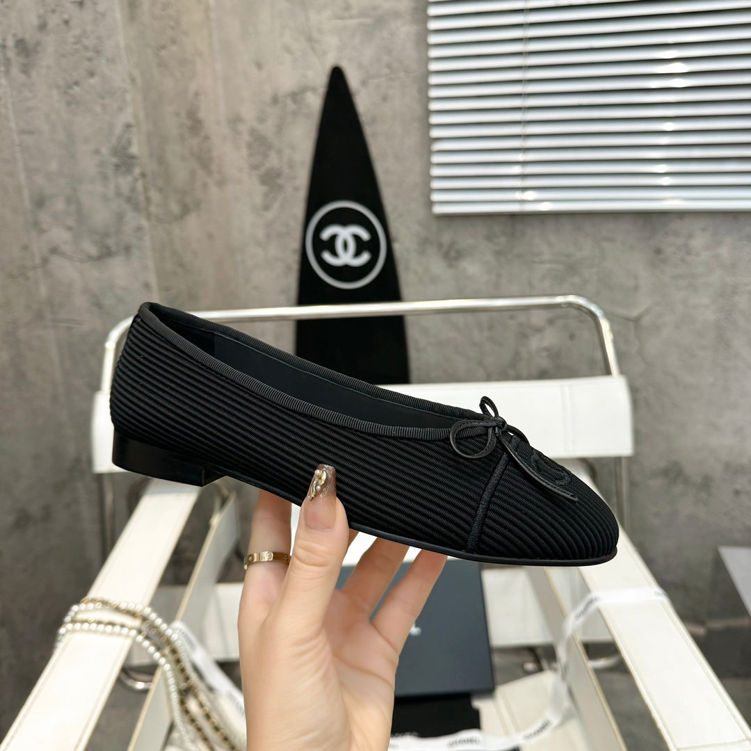 CC Bow Ballet Flats Black Corduroy Fabric 818099