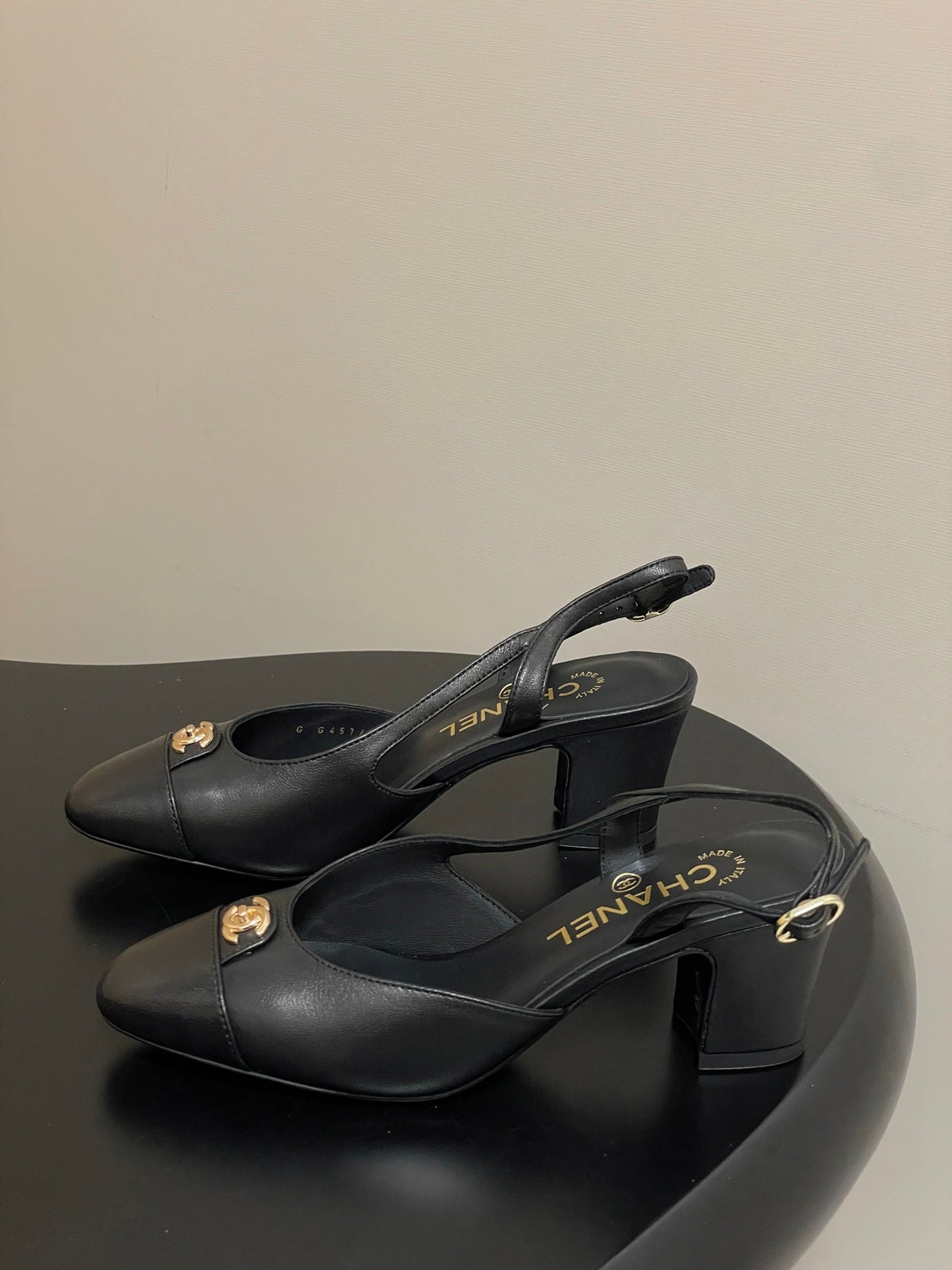 Chanel 25 Slingback 50mm Black Lambskin 473218