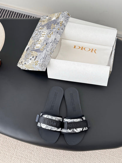 CD D-Wander Slide Black Dior Oblique Printed Technical Fabric 540691