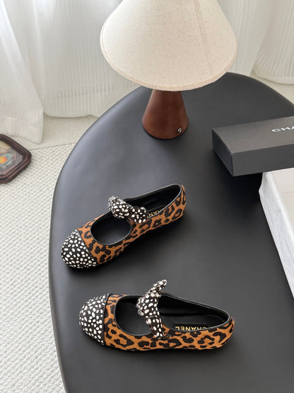 CC 26s Mary Jane Shoes Poka Dot Black Brown Horsehair 915176