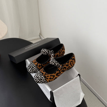 CC 26s Mary Jane Shoes Poka Dot Black Brown Horsehair 915176