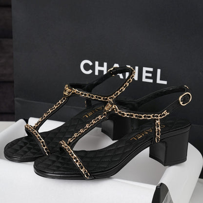CC 26s Heart CC T-Strap Sandals Black Quilted Leather 964932