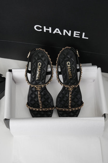 CC 26s Heart CC T-Strap Sandals Black Quilted Leather 964932
