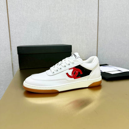 CC 2024 Interlocking Logo Sneakers White Red Cowhide 980924
