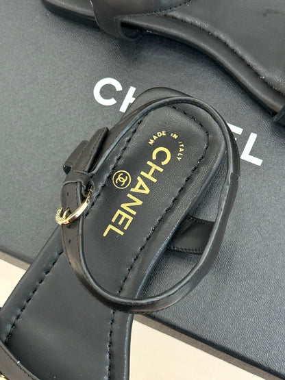 CC 26s Strap Flat Sandals Black Lambskin 920333